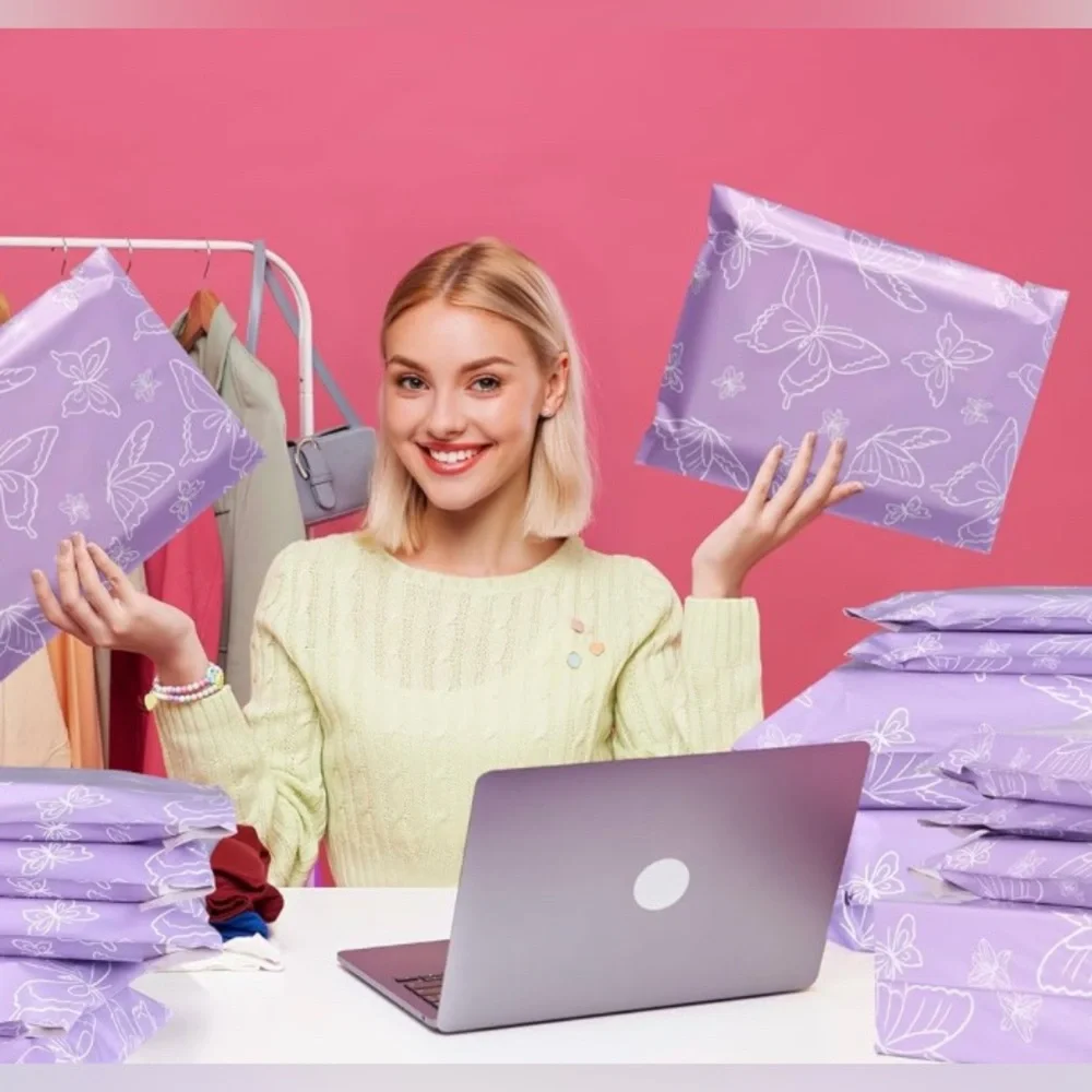 25 Purple Butterfly 14.5x19 Poly Mailers